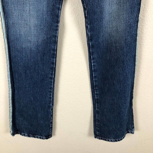 YUMI Mazao Jeans Womens 44 Blue Medium Wash Contrast Racer Stripe Flared New - Picture 4 of 16